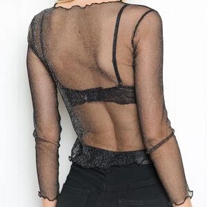Zara Glitter Mesh Sheer Long Sleeve Top